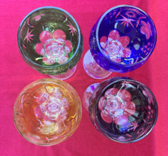 Set of 4 Cut to Clear Glass Crystal Wine Hock Glasses Multicolor 8.25″H LOT #2