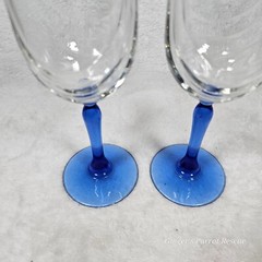 2 Vintage Crystal Wine Glasses Cobalt Blue Stemmed Dual Swag Draped Gold Rim