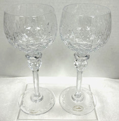 2 Rogaska Gallia Crystal Floral Etched Wine Hock Glass Goblets Original Sticker