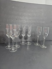 Crystal Champaign Mix Glasses Set Of 7 Princess Cruise 3 Twisted 2 & Diamond 2