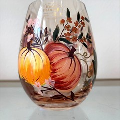 Hand Painted Fall Pumpkin Stemless Wine Glasses Set of 2 Chic Barware NEW