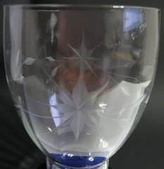 Weston WGL2 Gray Cut Floral Clear Bowl Cobalt Blue Foot Iced Tea Glass Chp