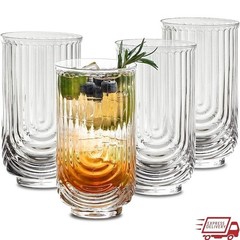 Vintage Handblown Highball Cocktail Tumblers Unique Arch Design Drinks 4 Pcs Set