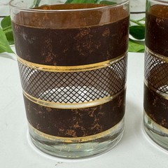 4 Georges Briard Brown Faux Marble Gold Bands Double Old Fashion Cocktail Glass