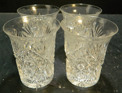 Vintage Set of (4) ABP Flared Cut Crystal Tumblers Hob Star & Fans 4″x3.25″ Exc