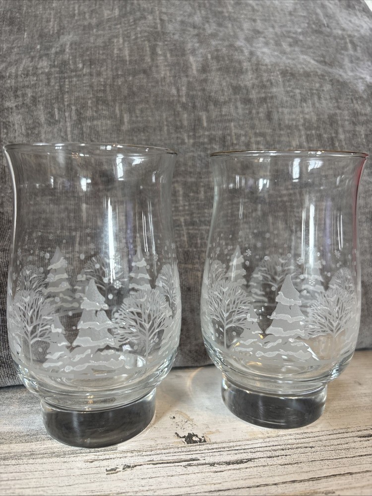 Libbey Arby’s Set Of 2 Christmas Glasses Winter White Frosted Pine Tree
