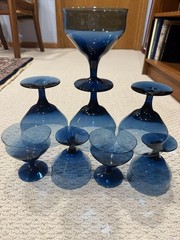 10 Denby Olympia Tall Sherbet Champagne Glasses Blue VTG 4 3/8” Stemware