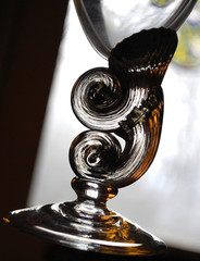 RARE Hand Blown DOUBLE NAUTILUS Water Goblet BOB CROOKS Signed British ART GLASS
