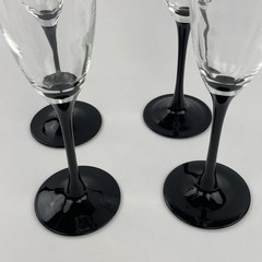Vintage Black Stem Champagne Flute Wine Glasses Set of 4 Luminarc France