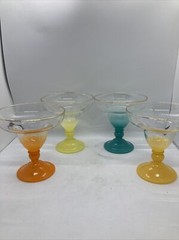 (4) West Virginia BLENDO Pastel Frosted Ombre Margarita Dessert Cocktail Glasses