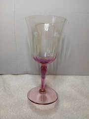 Vintage Pink Elegant Glass Wine Goblet Flared Optic Stemware Water Chalice MCM