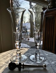 DAVID LINLEY CRYSTAL CHAMPAGNE FLUTE GLASSES & CHAMPAGNE STOPPER IN BOX ENGLAND