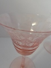 Cambridge Cleo Pink Depression Glass Etched Wine Glasses Set Of 2 Vintage