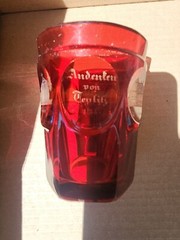 ANDENKEN VON TEPLITZ 1853 RUBY ETCHED TUMBLER BOHEMIAN CZECH SEE PHOTOS DESCRIPT
