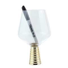 Vivience Water Glass Goblet – 7.25″ – Elegant Designer Gold Conical Ribbed Stem