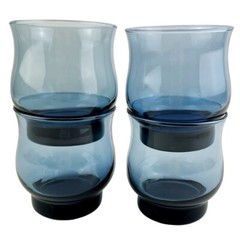 Vintage Libbey Tulip Dusky Blue Juice Glasses Set of 4 Old Fashioned 3.5″ 8 oz