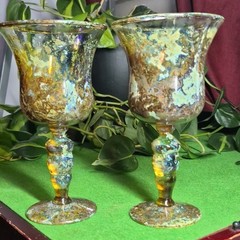 Vintage 1970s Hortensja Mimoza Chalices Polish Art Glass Kazanecki/Kowalczyk 6pc