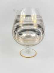 VTG Footed Pitcher & (6) 4oz Glasses Barware Art Deco Gold Striped Set MCM 60oz.
