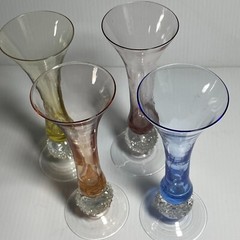 Vintage Hand Blown Glass Multi-color Champagne Flutes w/Icy Ball Stems 2.5oz – 4