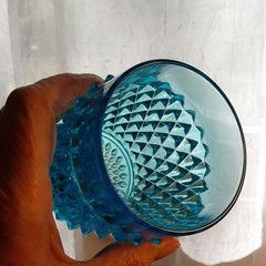 Vintage INDIANA GLASS Turquoise Regal Blue Diamond Point 3.75″ Tumblers