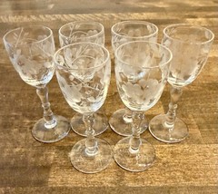 Vintage Set 6 Etched Cordial Wine Glasses Grapes/Vines Tiffin Style 30s-40s