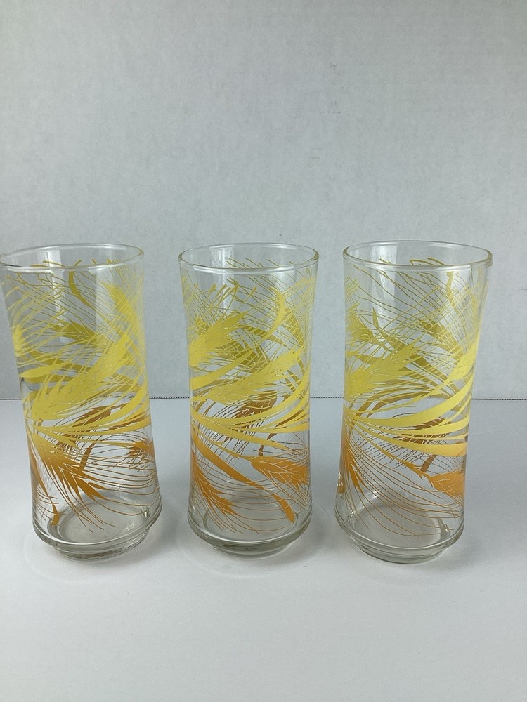 Vintage Libbey Golden Wheat Glass Tumbler 10 oz. 6.5” Mid Century Modern 1970s