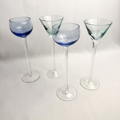 French Style Vintage Stemmed Glasses Blue & Green 7″ Cocktail Glasses Set of 4