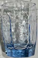 x7 Vtg Libbey Chivalry Lt Blue Juice Glasses Textured Hexagon Panel Signed 3.75″