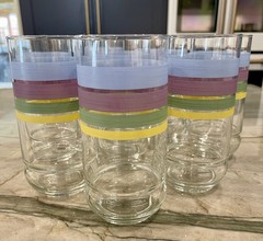 8 Gibson Pastel Candy Stripe Drinking Glasses Tumblers Blue Purple Green Yellow