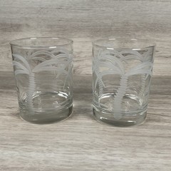 Rolf Glass Palm Trees Etched 13oz Double Old Fashioned Glasses Set of 2