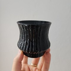 Vintage Black Glass Drinking Glasses Textured Rocks Glass Lowball