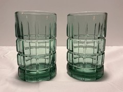 A Pair (2) of Vintage Green Anchor Hocking ‘Manchester’ Juice Glasses 7 Oz USA