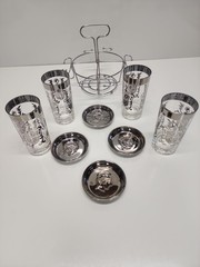 Kimiko Silvercrest Knight Coat Of Arms Tumbler Set Glasses Coasters And Rack MCM