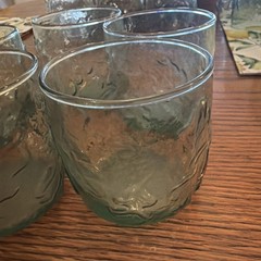 Anchor Hocking 5 Green Embossed Oak Leaf & Acorn Short Rocks Glass Tumblers