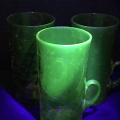 Frye Amber Vasoline Craquele Crackle Glass Lemonade Tumbler Vintage Set 3