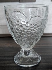 2 Pasabahce Fruit Embossed Heavy Pressed Glass Water Goblets Made In Turkey