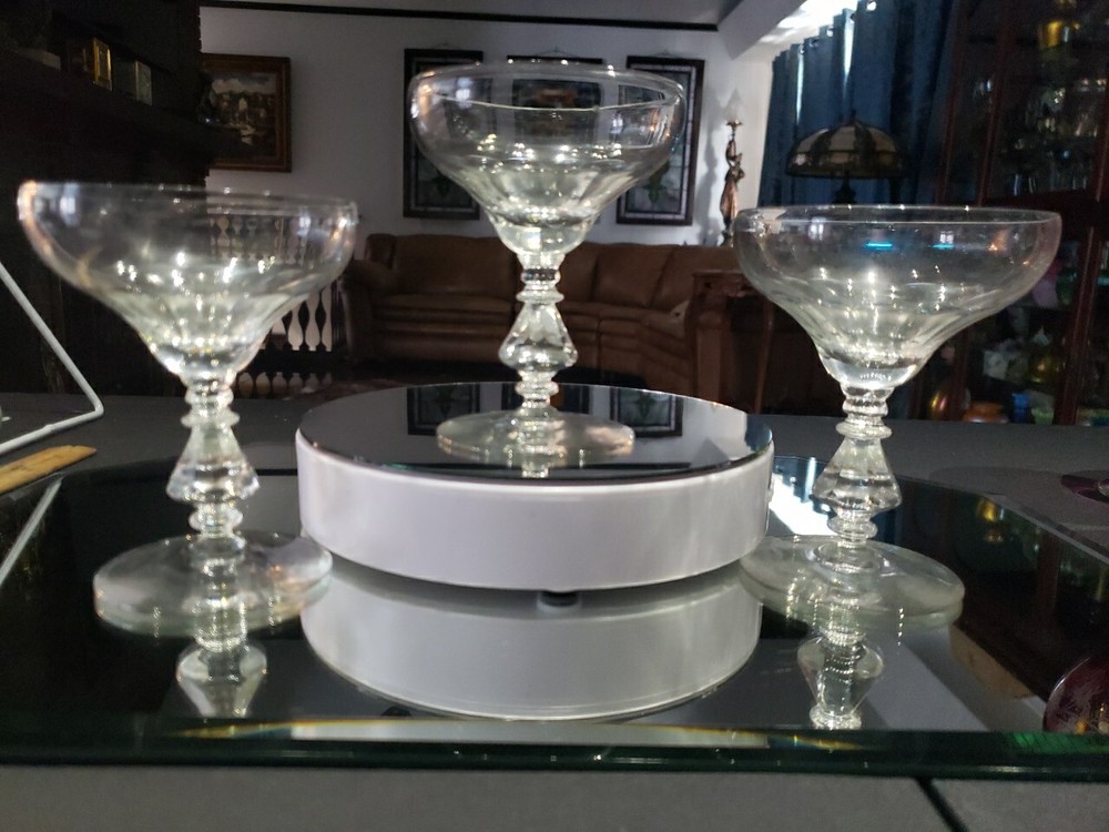 (3) Tall Champagne Sherbet Glasses, Crystal Bryce Puritan stem 894 flute panel