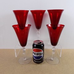 5 Cambridge Glass Ruby Red 3035 Water Goblets Glasses Ribbed Ball Stem VGC