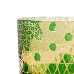 Handcraft Drinkware Hand Cut To Clear Crystal Satsuma Kiriko Whisky Cup Green