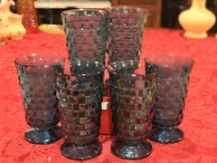 Vintage Indiana Glass Whitehall Riviera Blue Colony Footed Tumblers 6 pc Ex Cond