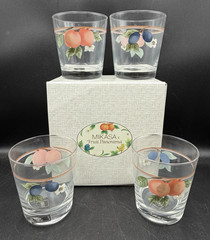 Set of 4 Mikasa Fruit Panorama Double Old Fashioned/Whiskey/Juice Glasses in Box
