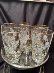 Set of 6 Vintage Libbey Glassware w/24k Gold Ribbons and Floral Etching Tumblers