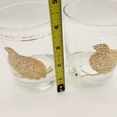 READ 2 WORN GEORGES BRIARD QUAIL PARTRIDGE SET OF LOW BALL GLASSES SIGNED MCM