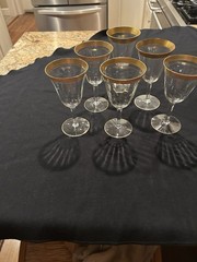 6 TIFFIN FRANCISCAN MINTON GOLD ENCRUSTED OPTICAL GOBLETS
