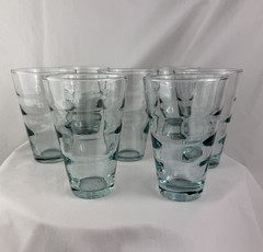 Libbey Saturn Ripple Optic Glass Tumblers, Vintage, 5 1/4” Aqua, 12 Oz, Set of 7