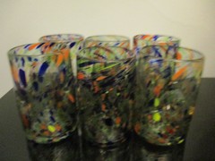 6 Vintage Mid Century Modern MCM Pinched Hand Made Art Glass End of Day Tumblers