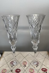 JG Durand Cristal Vincennes Cut Crystal Champagne Flutes Pair 6.25 oz France