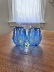 4pc Stemless Wine Glass Set Blue Iridescent & Clear Catch Me By The Sea Melamine