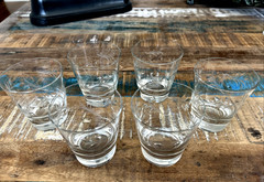 Set 6 Heavy Cut Crystal Whiskey Glasses Pretty Leaf Design Weighted Bottoms XLNT