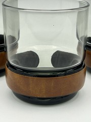 Set of 3 Vintage Tumbler Whiskey Glasses Smoky Glass w/ Faux Leather Band